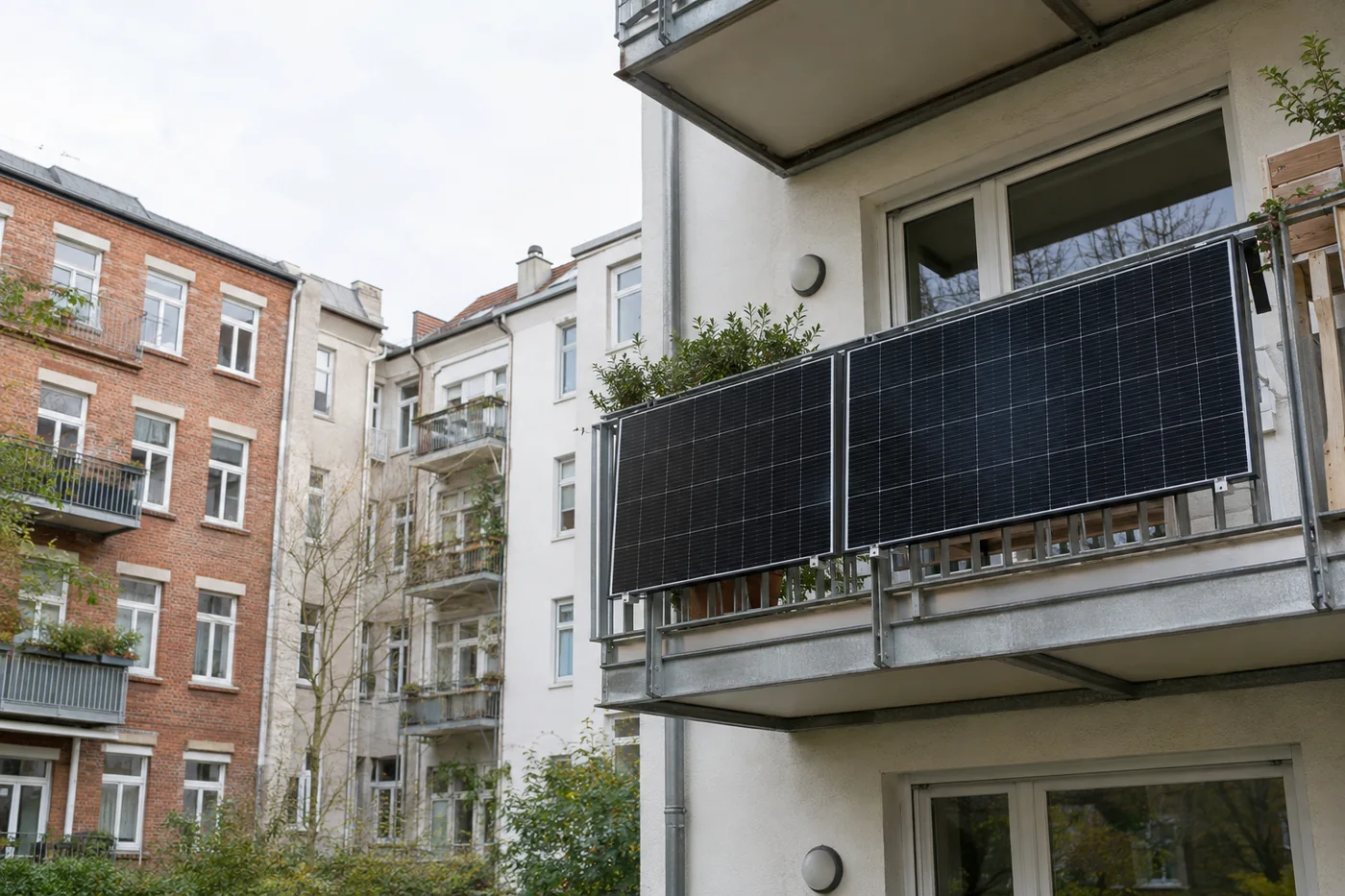 Sicher befestigte Solarmodule an einem Balkon